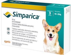 Simparica Antipulgas Perros Medianos - 10 - 20kg (40 Mg)	 - Simaprica 40Mg Caja tres (3) tabletas